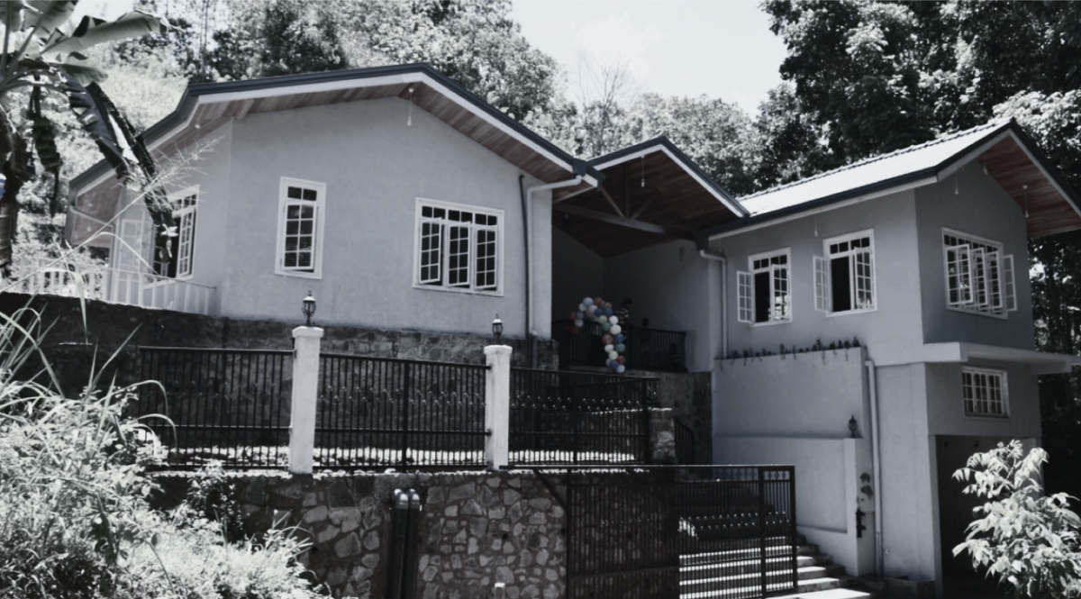 black and white photo of a house